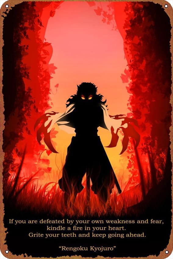 Home Improvement Movie - 煉獄杏寿郎の名言 自己改善ポスター ブリキ看板 レトロメタル映画缶 バー、パブ、ホームカフェの壁装飾用 (2枚アルミ製)