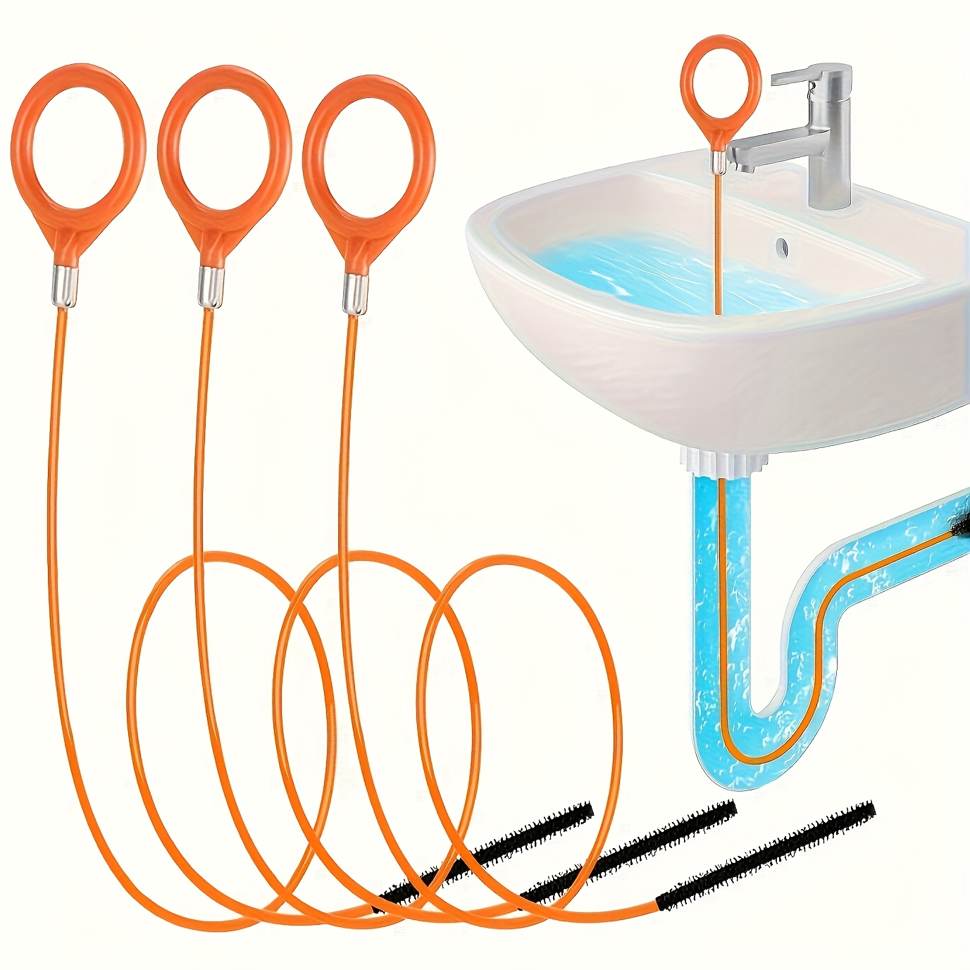 Plumbing Snake Drain - シンクの髪の毛除去ツール、柔軟で壊れにくい配管用スネーク排水管クリーナー、シャワー、浴槽、キッチンシンク用