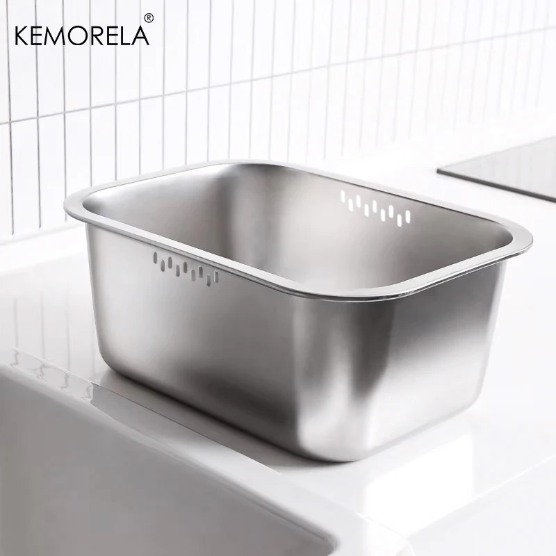 Home Improvement K&B Construction - 10L ポータブルステンレス鋼洗浄ボウル大型多目的食器桶野菜洗浄槽キッチンシンクオーガナイザー