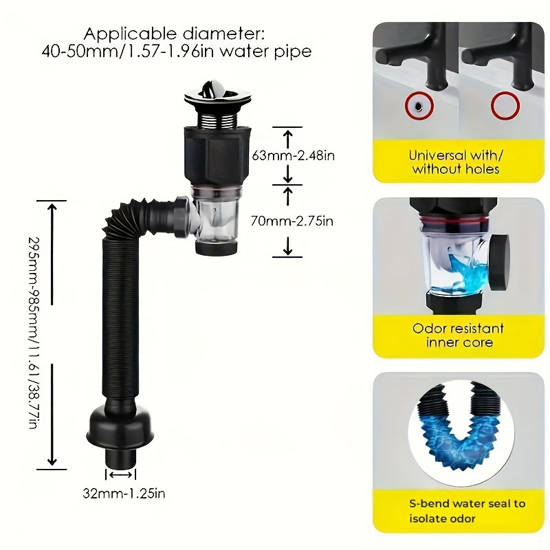 1PC 防臭調整可能なPトラップ、シンク用の耐久性のあるAB - Home Improvement K&B Construction のレビューと価格